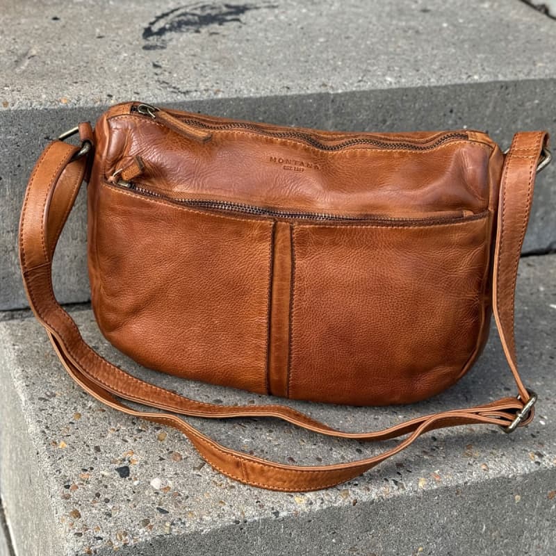 Moseby crossbody taske i blød patineret cognac skind - Montana