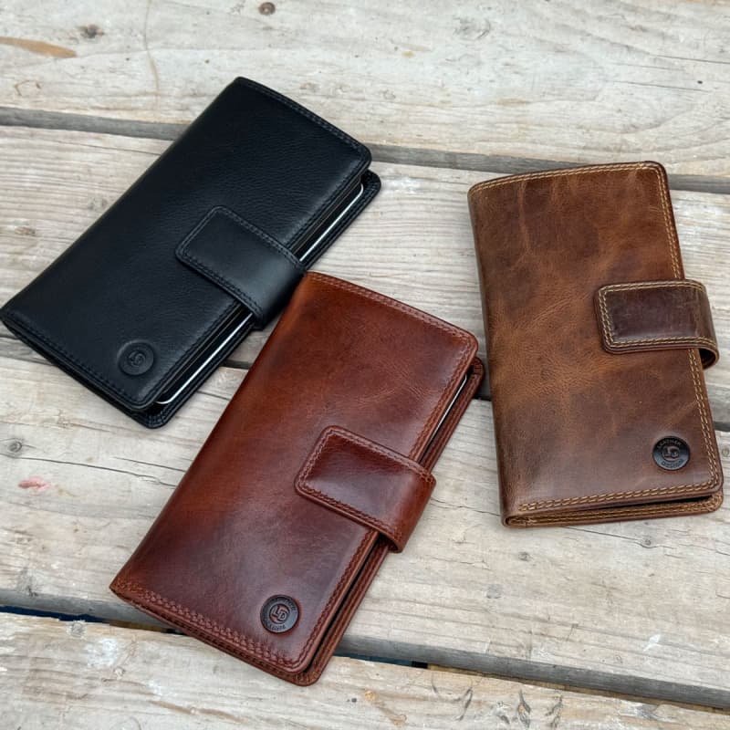 Flip mobilcover i skind - Til mobil - kreditkort mm. 3 farver Cognac