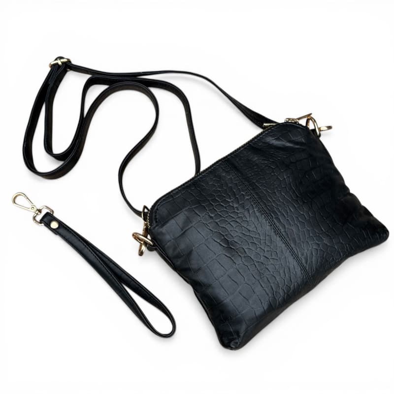 Liva skuldertaske og clutch i en - Sort crocopræget skind - Dame