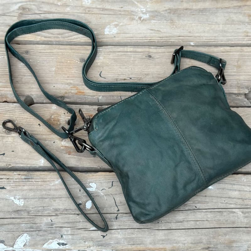 Liva skuldertaske og clutch i en - Army grøn skind - Dame - Orchid