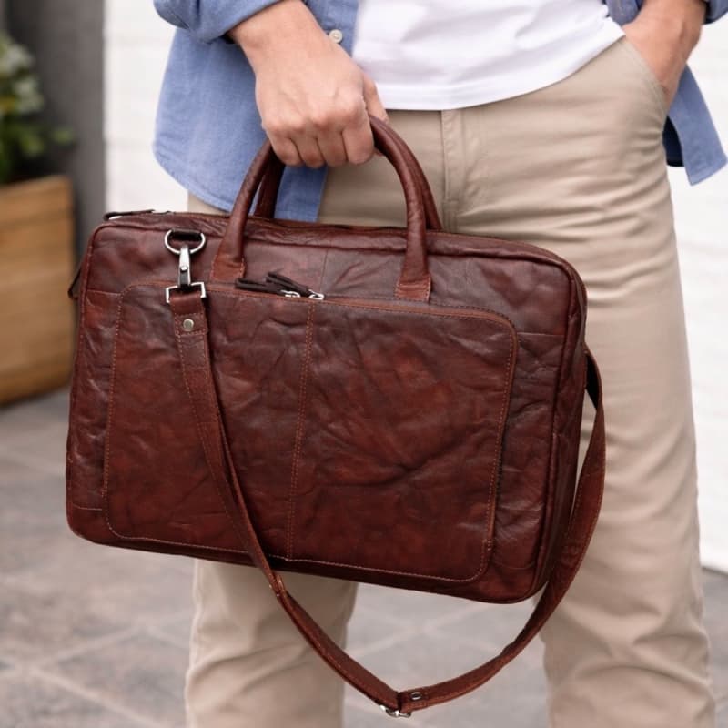 Computertaske til 15,6" pc - Brandy bøffelskind - Herre - Montana