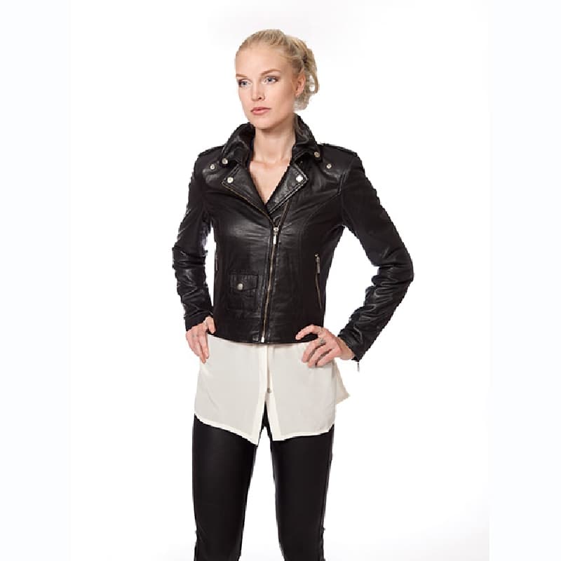 Sort dame skindjakke - Kort model - God over en kjole eller til jeans 38