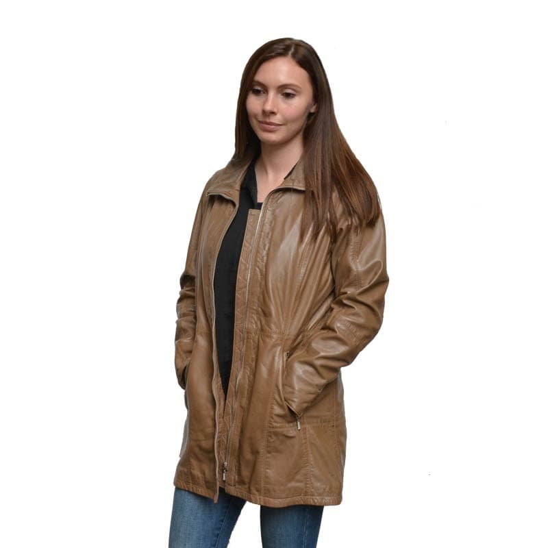 Jenny mellemlang dame skindjakke i lammeskind (nougat) - Moltan 38