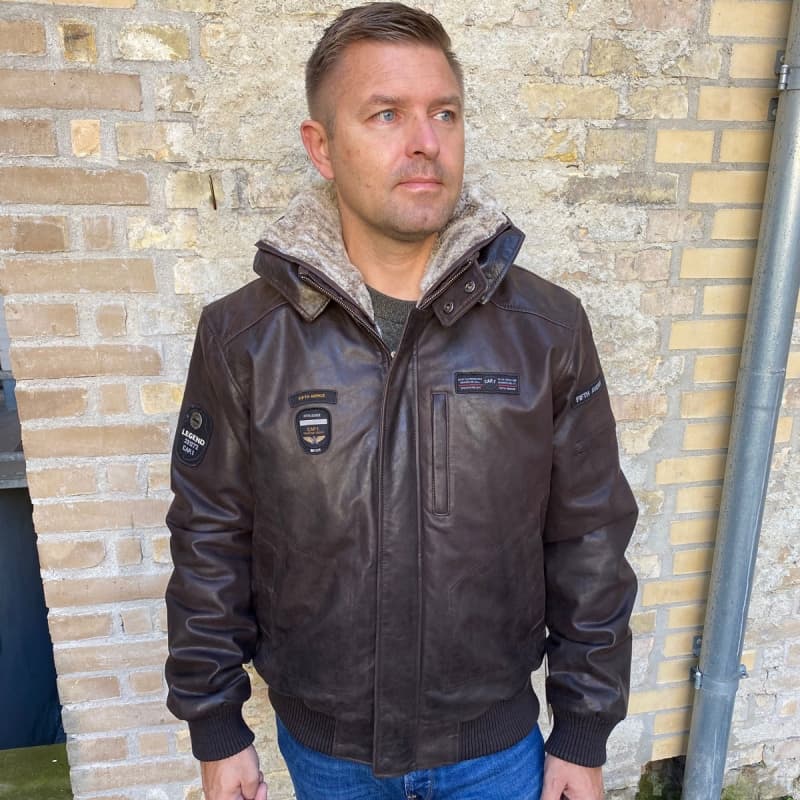 Captain vinter læderjakke - Aft. hætte og foer - Brun - Herre 60