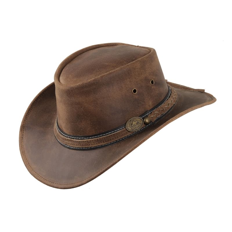 Irving cowboy hat i kraftig brun læder - Perfekt til udeliv M