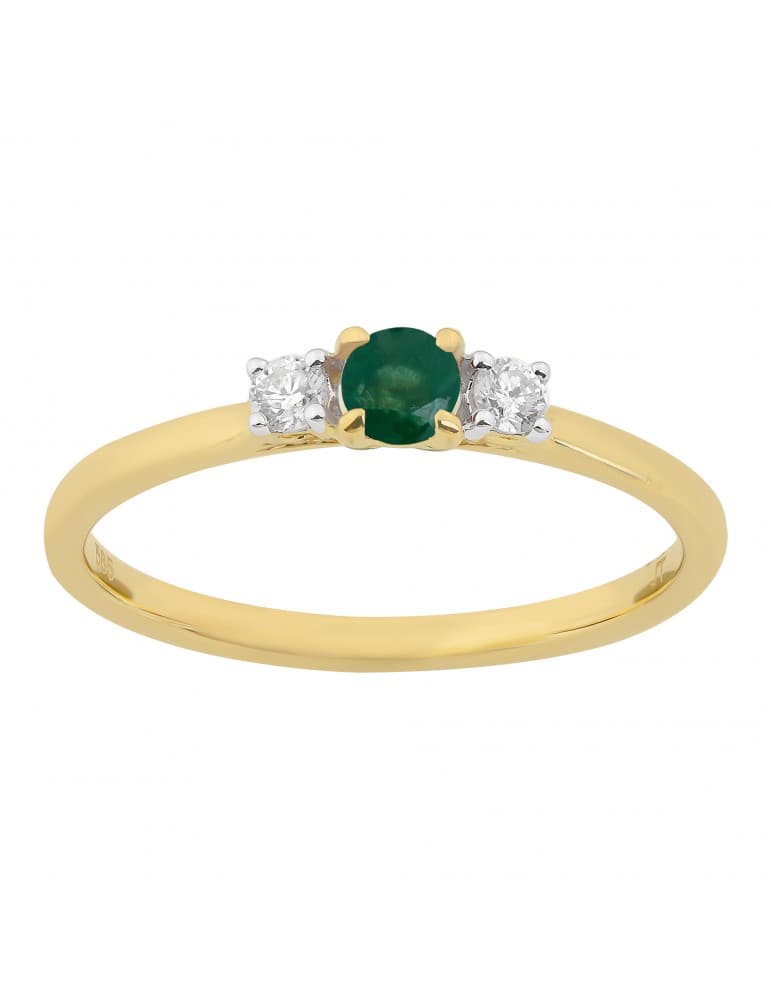 Jeweltime - 14kt guldring med smaragd og brillanter - Ringe