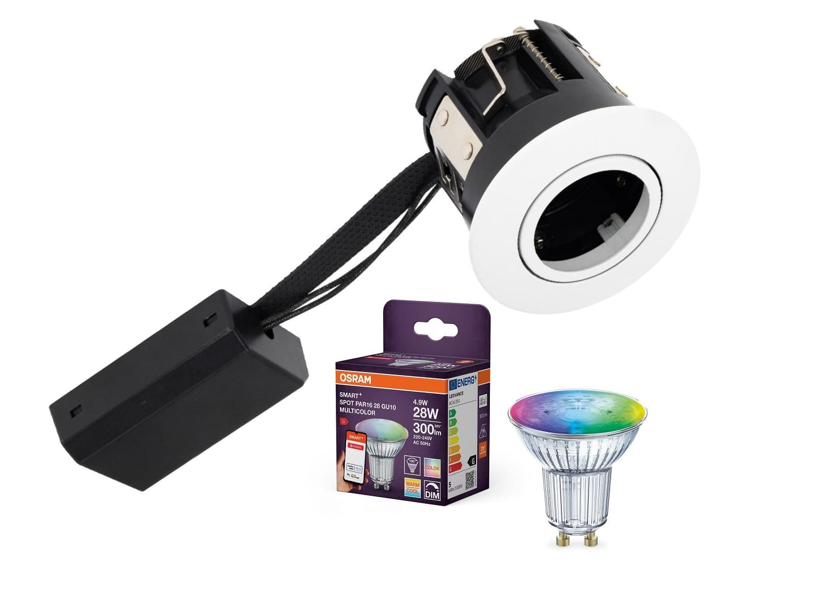 Lyra GU10 Spot 230V i Hvid + Osram SMART+ LED Zigbee RGBTW