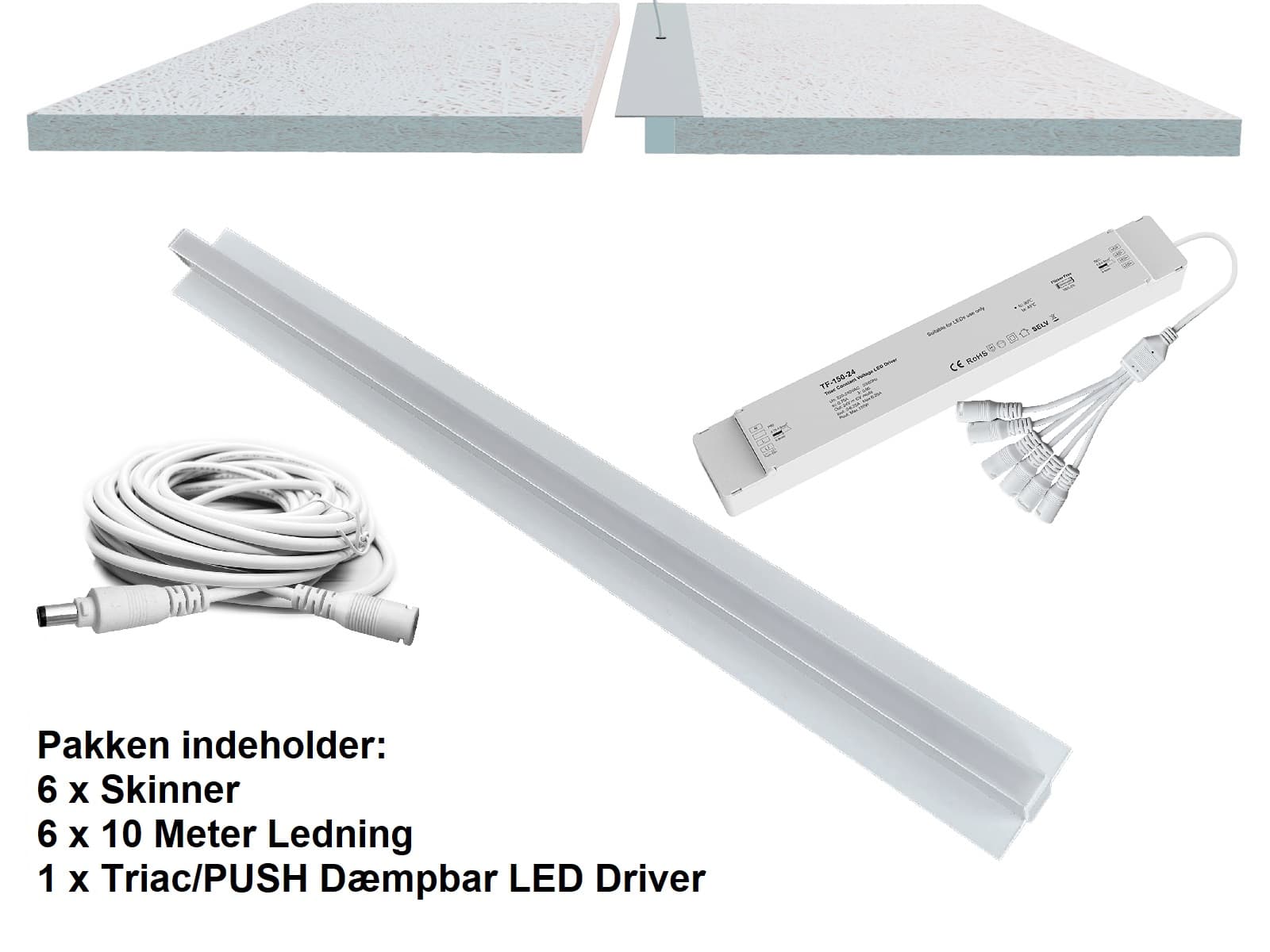 6 x Troldtekt LED Lysskinne Sæt i 3000K i Hvid, Dæmpbar, 60 cm.