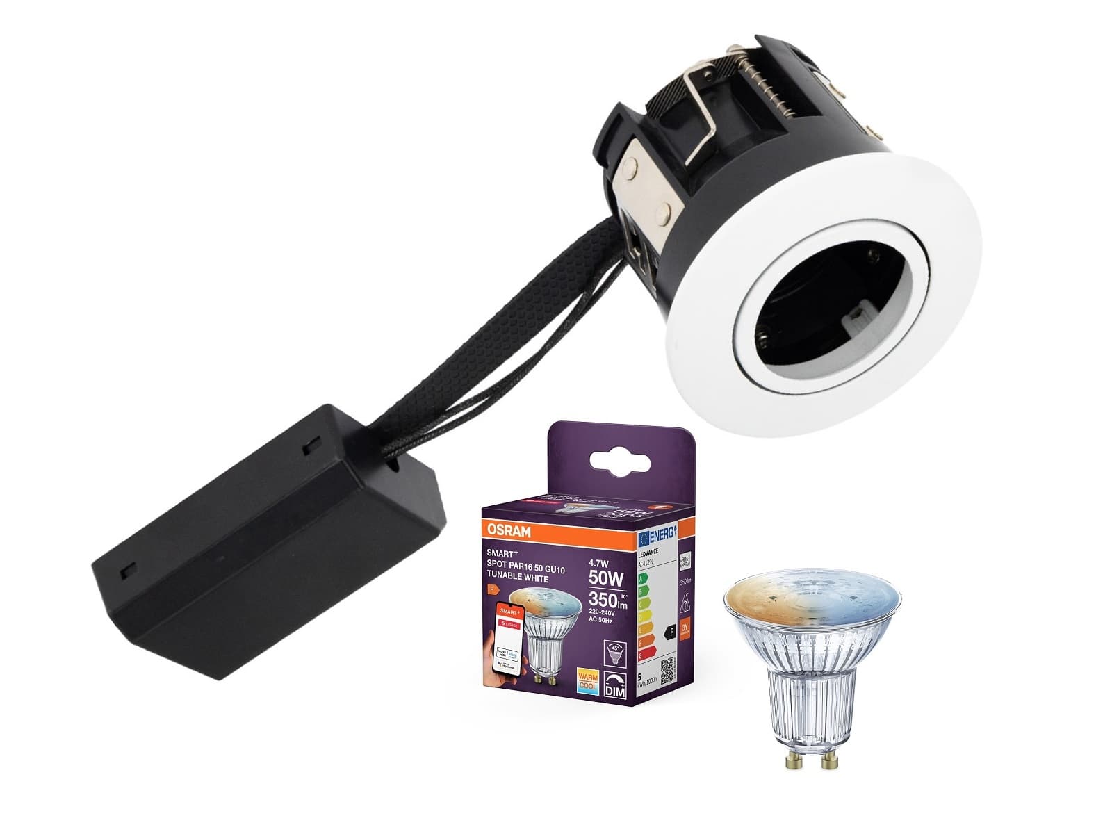 Lyra GU10 Spot 230V i Hvid + OSRAM SMART+ LED Zigbee TW