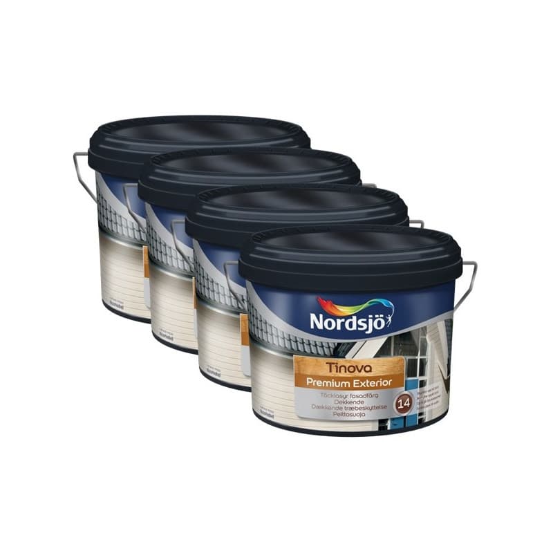 Nordsjø Tinova Premium Exterior+ Udendørs maling 4 x 10 ltr. 337 Nordic Classic Black (Sort) - Vandbaseret træbeskyttelse