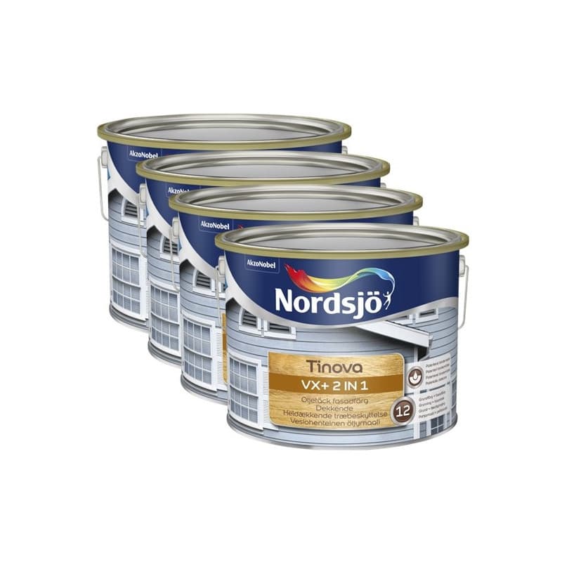 Nordsjø Tinova VX+ 2 in 1 Udendørs maling 4 x 10 ltr. 337 Nordic Classic Black (Sort) - Vandbaseret træbeskyttelse