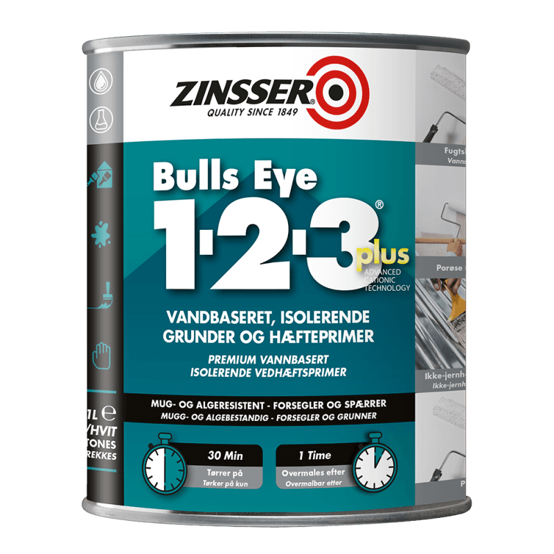 Bulls Eye 1-2-3 Plus 1 ltr. - Grunding træ/metalmaling