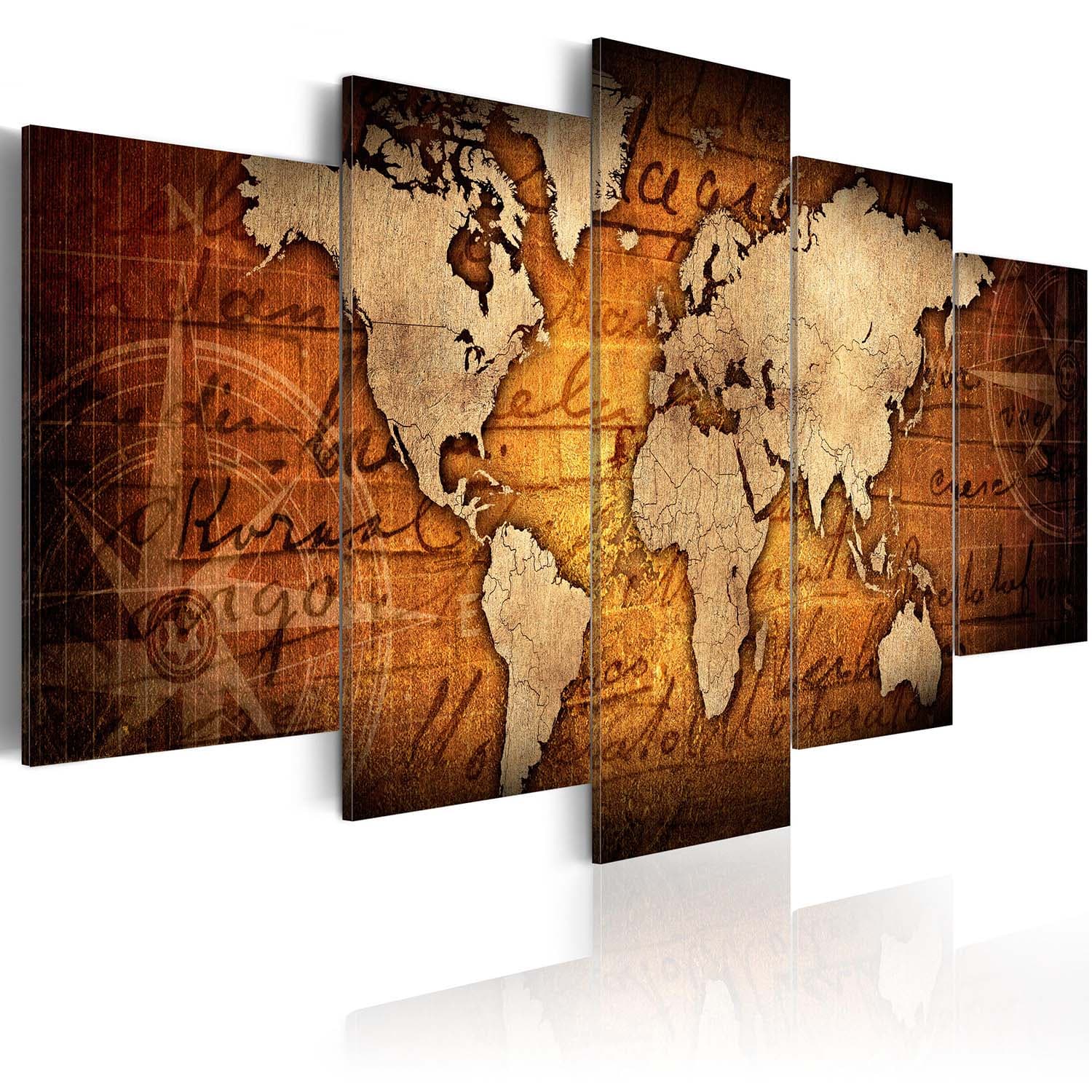 Artgeist Amber Map - Antik världskarta tryckt på duk, 5-delad - Flera storlekar 200x100
