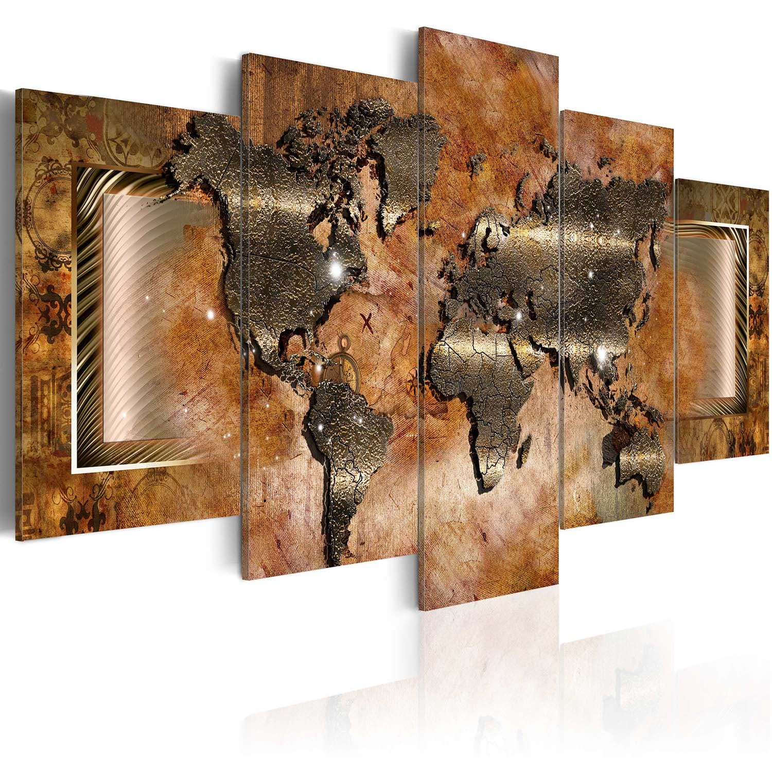 Artgeist Steel Map - Abstrakt världskarta tryckt på duk, 5-delad - Flera storlekar 200x100