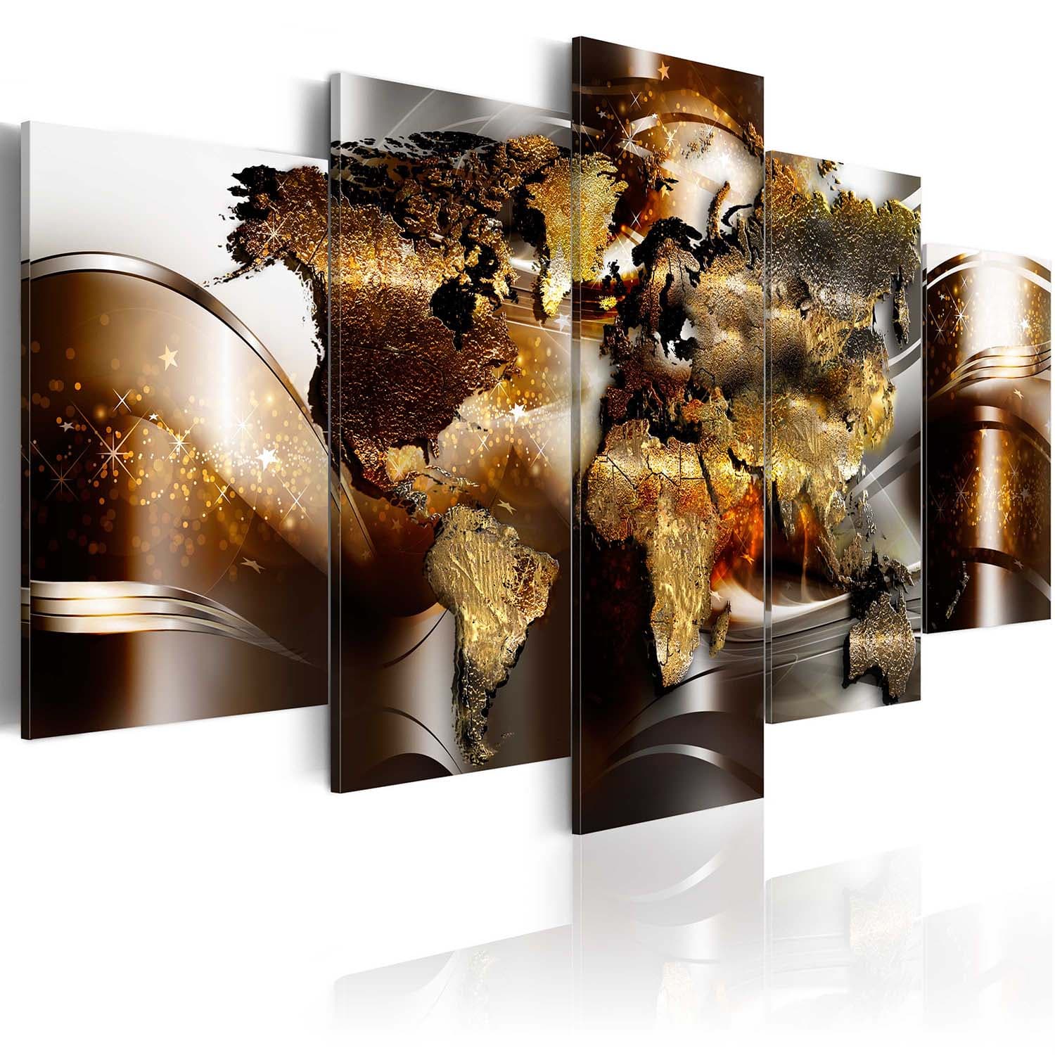 Artgeist Honey Continents - Abstrakt världskarta tryckt på duk, 5-delad - Flera storlekar 200x100
