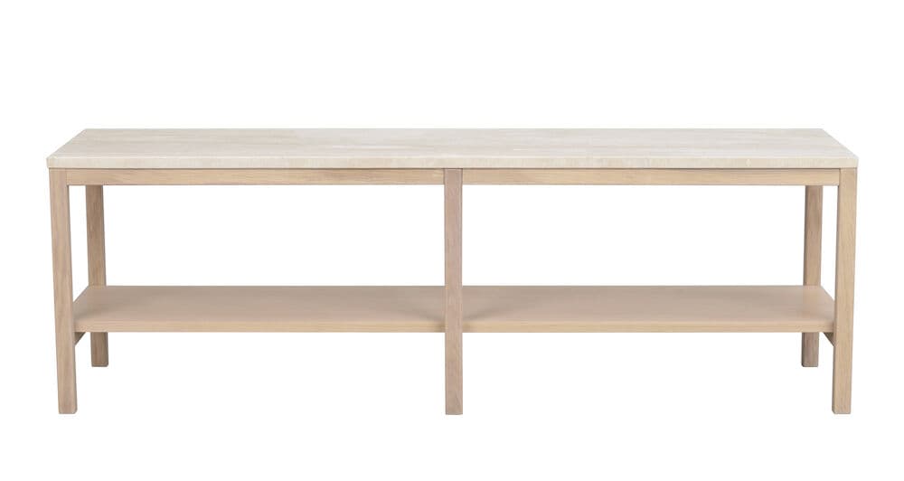 ROWICO Orwel konsolbord, med hylla - beige travertin och vitkalkad ek (140x40)