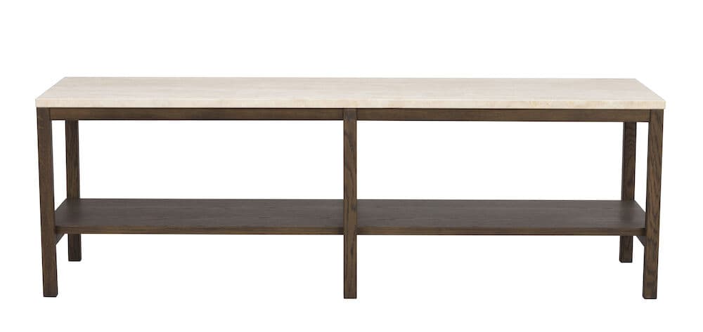 ROWICO Orwel konsolbord, med hylla - beige travertin och brun ek (140x40)