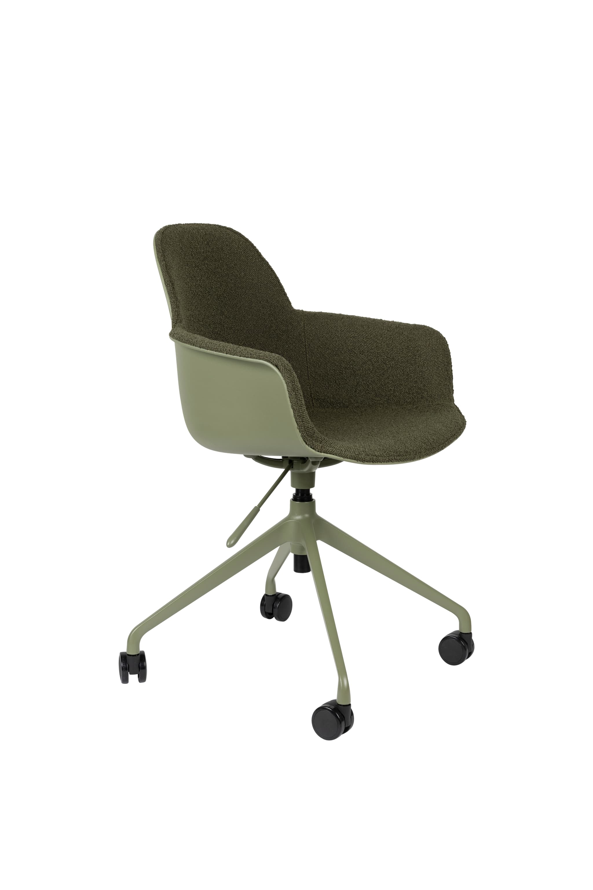 ZUIVER Albert Kuip kontorsstol, med armstöd och hjul - grön polyester och grön aluminium