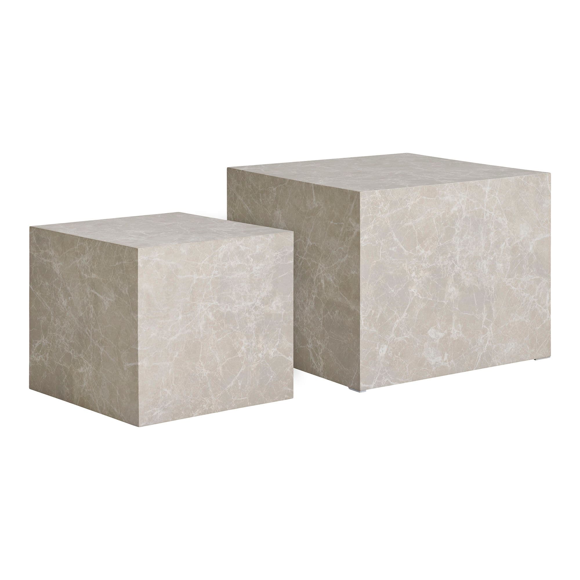 HOUSE NORDIC Prag soffbord, fyrkantigt - beige dekorpapper med marmorlook (set om 2)