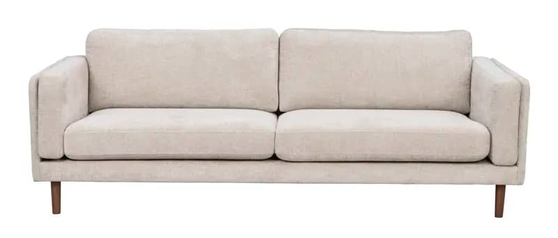 ROWICO Braden 3 pers. soffa - ljust beige tyg och brun ek