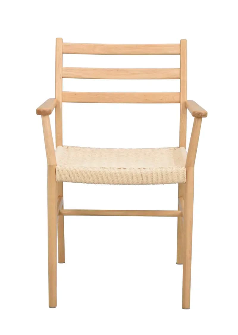 ROWICO Harlan matbordsstol, m. armstöd - ljusbeige papperssnöre och naturlig ek