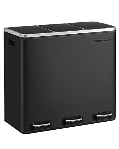 SONGMICS Papperskorg, 3 x 18 L trippelkärl, pedalkärl med 3 fack och mjukstängande lock, inre plasthinkar och handtag, svart LTB54BK