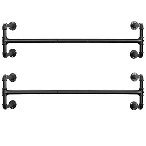 SONGMICS Väggmonterad klädhängare, uppsättning om 2, klädhängare av industrirör, utrymmesbesparande, 110 x 30 x 29,3 cm, vardera rymmer upp till 60 kg, för små utrymmen, svart HSR64BK-02