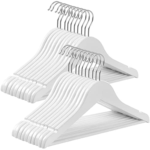 SONGMICS Barnklädhängare i massivt trä, 20-pack, med brygga och skåra, 360° roterande krok Vit 35 cm CRW06W-20