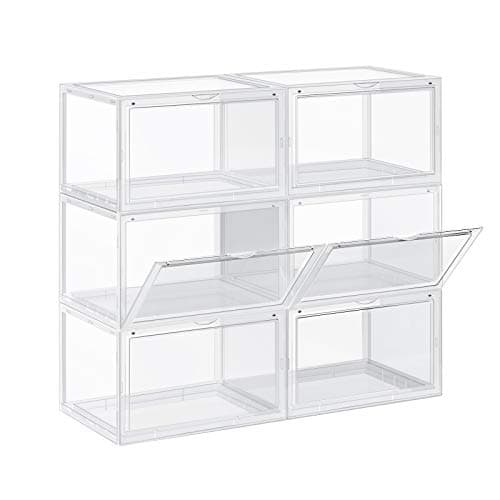 SONGMICS skokartonger, paket med 6 stapelbara skohyllor med klar dörr, plastskoförvaring för UK storlek 11, 36 x 28 x 22 cm, transparent LSP06CW