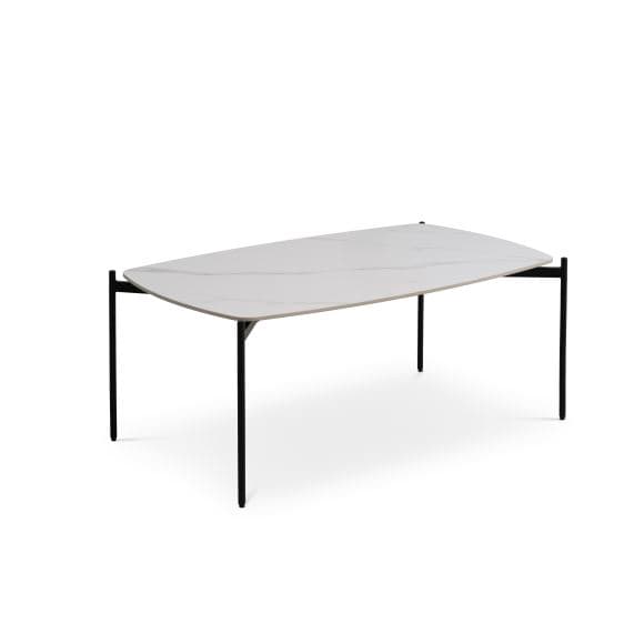 Malta soffbord, rektangulärt - vit keramik och svart metall (120x70xH:50)