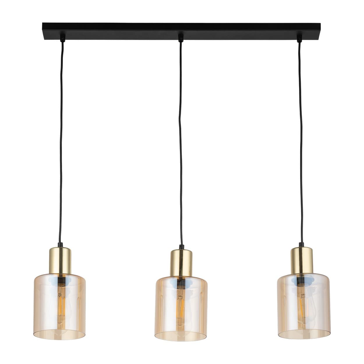 TK Sierra taklampa, w. 3 skärmar - bärnstensfärgat glas och guldmetall