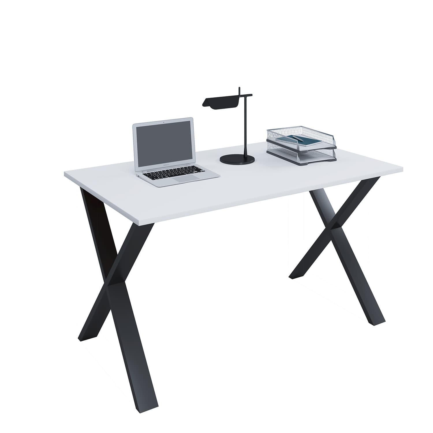 VCM NORDIC Lona X-feet skrivbord - vitt trä och svart metall (110x50)