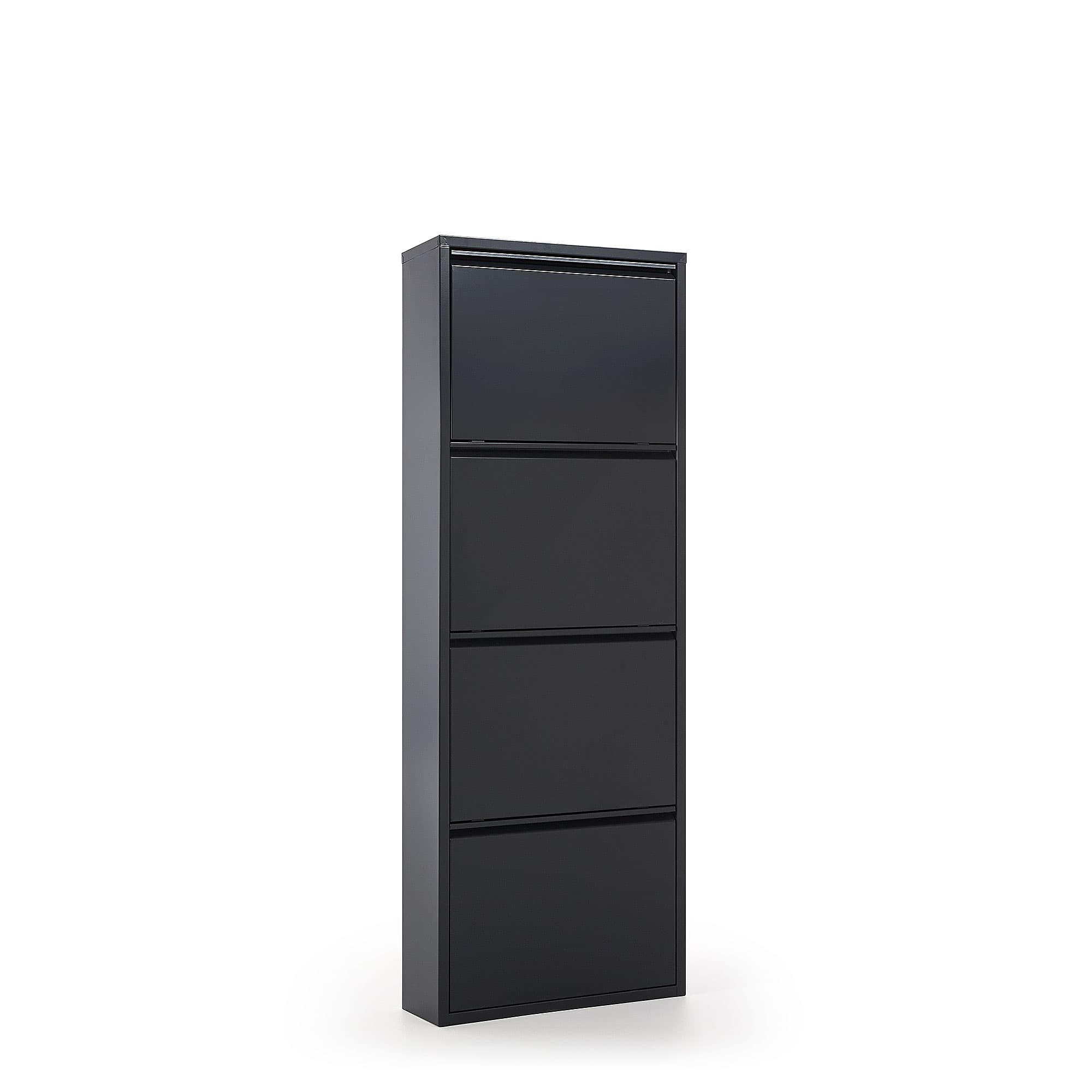 KAVE HOME Ode skoskåp, m. 4 dörrar - svart stål (50x136)