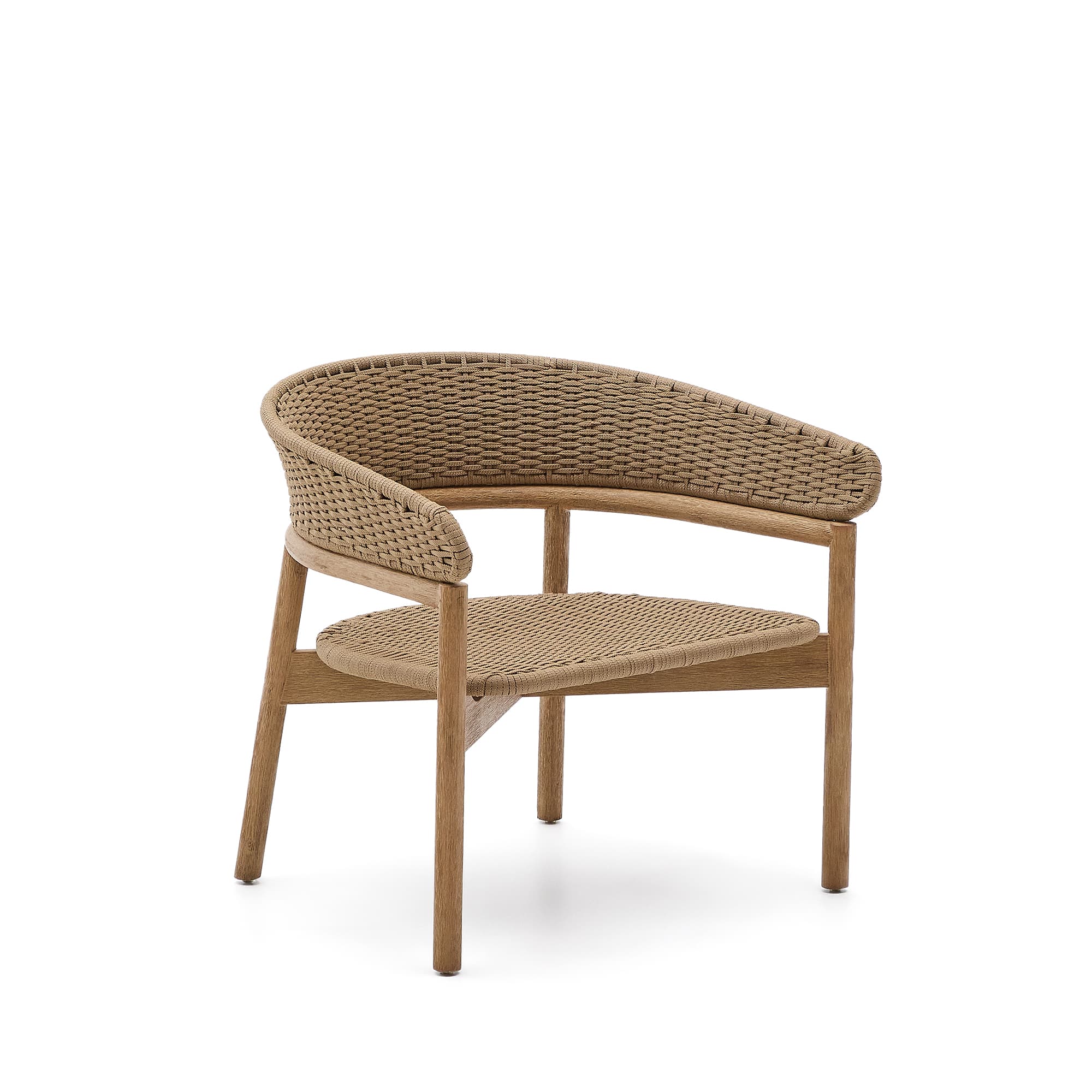 KAVE HOME Arinella fåtölj i FSC 100% massivt akaciaträ med naturlig finish och beige snöre