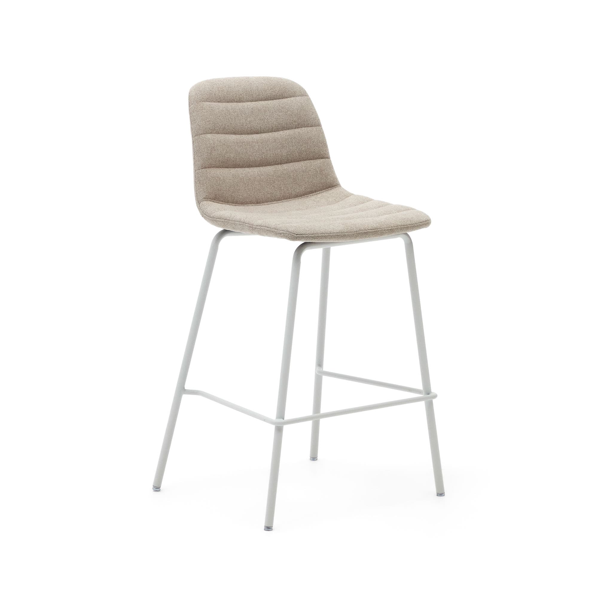 KAVE HOME Zunilda pall i beige chenille och stål med matt vit finish, höjd 65 cm