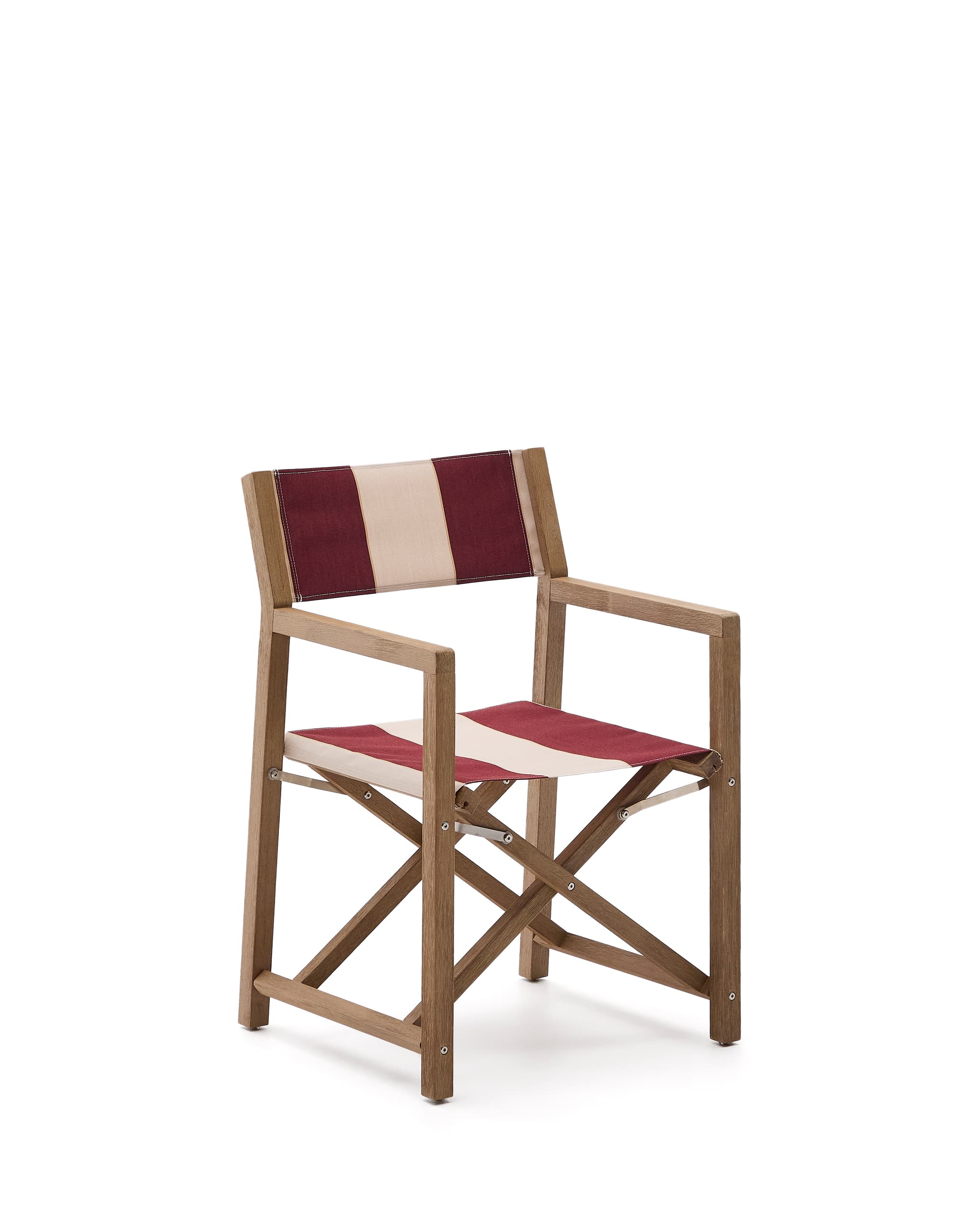 KAVE HOME Vilara vinröd och beige randig utomhusfällstol tillverkad av FSC 100% massivt akaciaträ