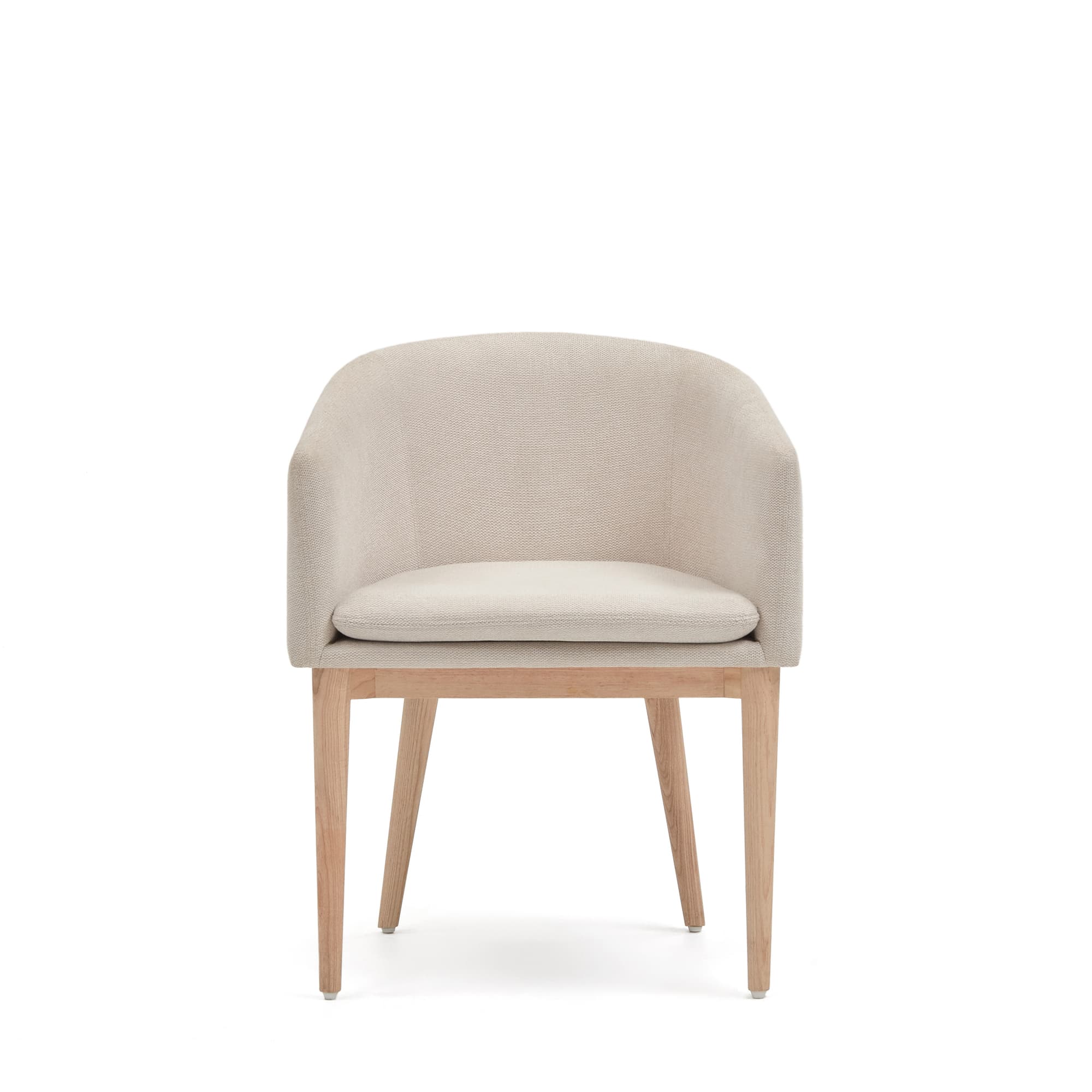 KAVE HOME Harlan matbordsstol, med armstöd - beige chenillestol och naturlig ask