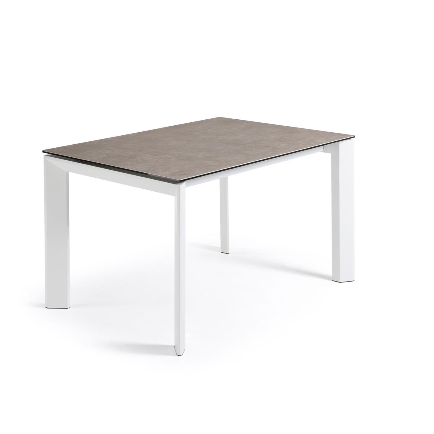 KAVE HOME Axis utdragbart keramikbord i Vulcano Ceniza-finish, vita stålben 120 (180) cm