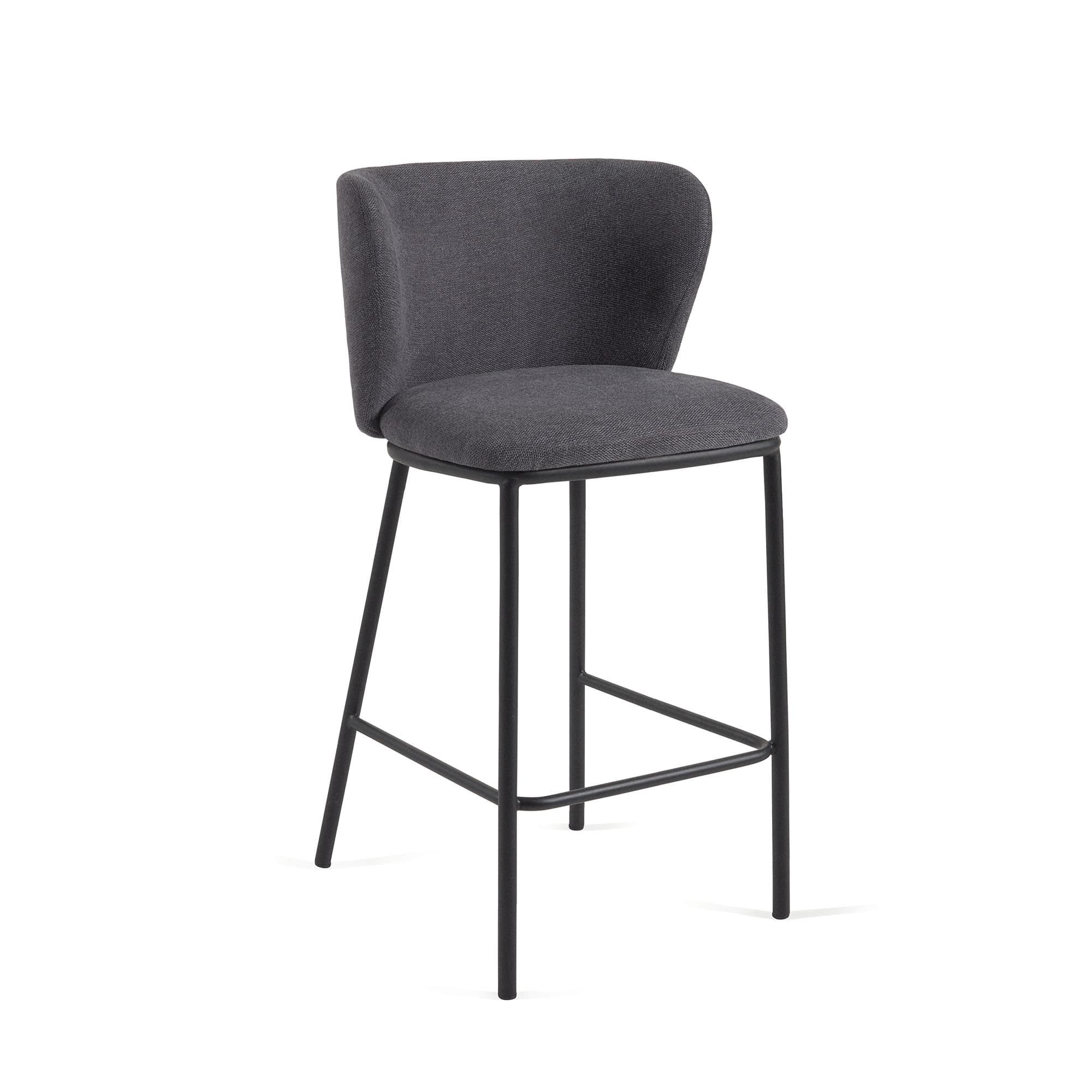 KAVE HOME Ciselia pall i mörkgrå chenille med stålben i svart 65 cm höjd FSC Mix Credit