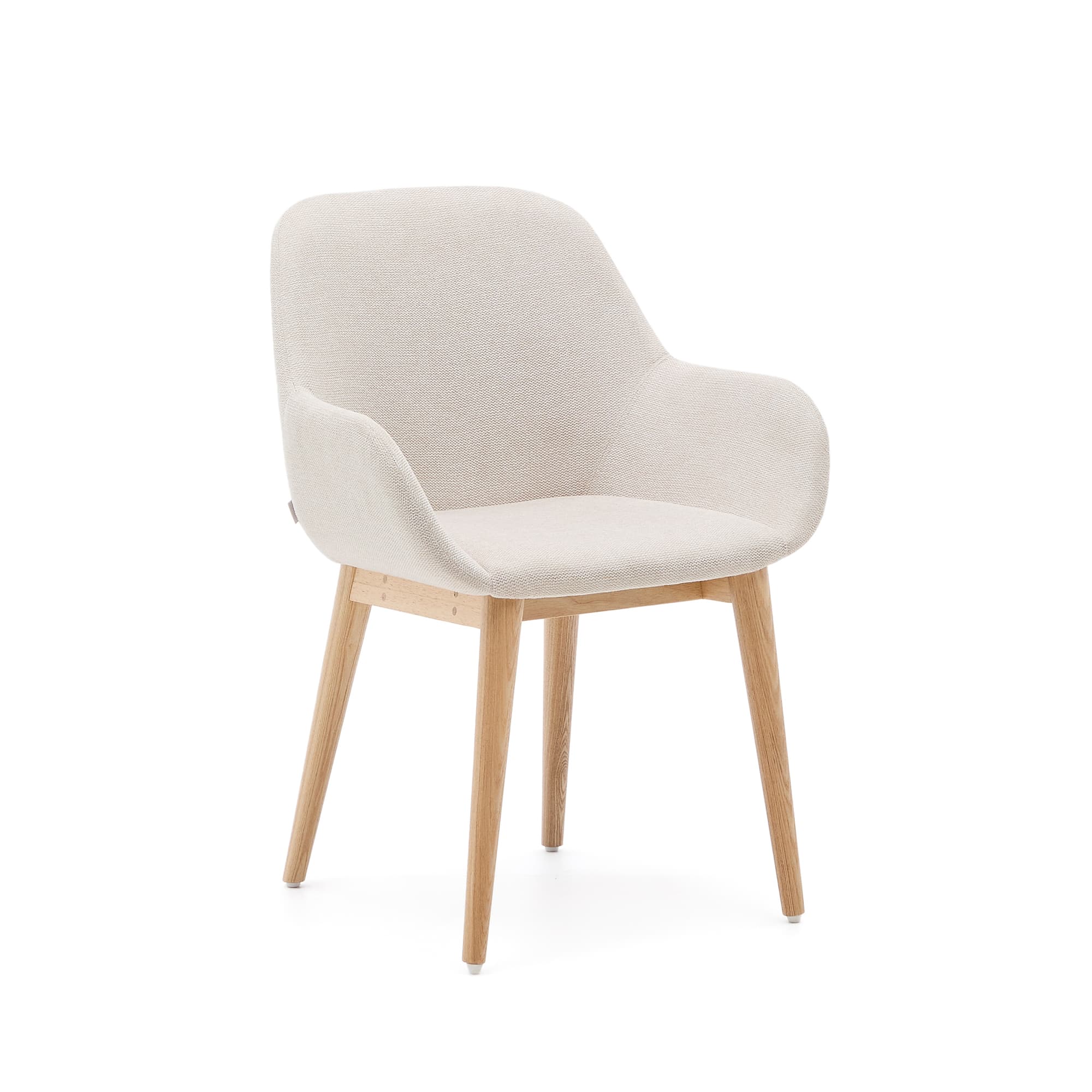 KAVE HOME Konna stol i beige med ben i massivt askträ i naturlig finish