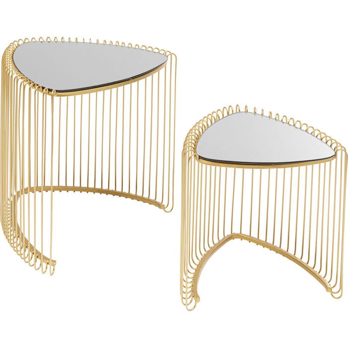 KARE DESIGN Wire Triangle Gold sidobord, triangulärt - spegelglas och guldstål (set om 2)
