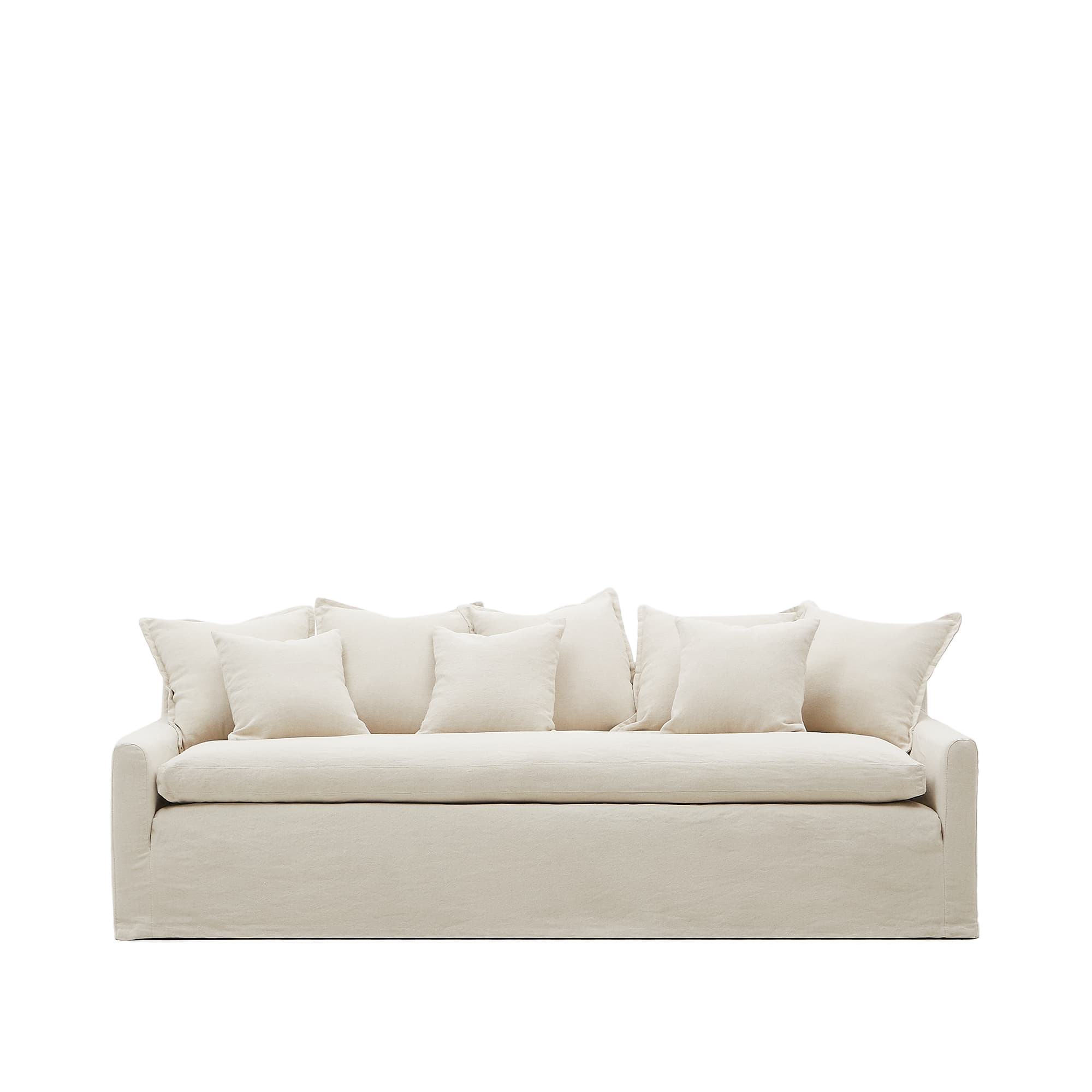 KAVE HOME Zenira soffa med avtagbart överdrag och beige kuddar i bomull och linne, 230 cm