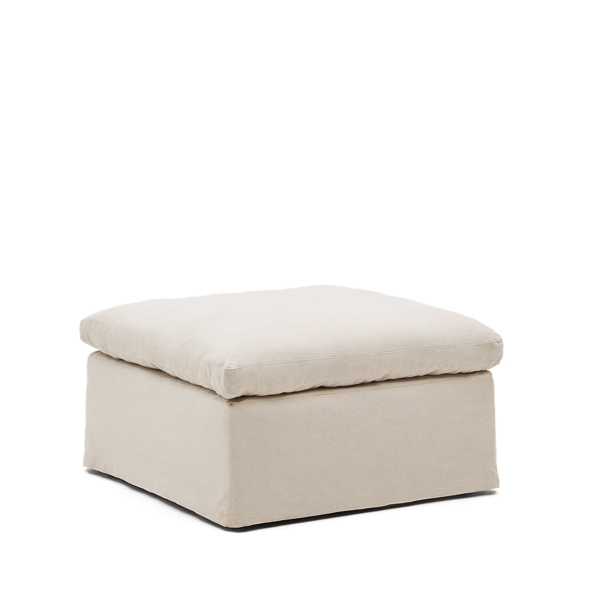 KAVE HOME Zenira fotstöd med avtagbart överdrag och beige kudde i bomull och linne, 90 x 90 cm