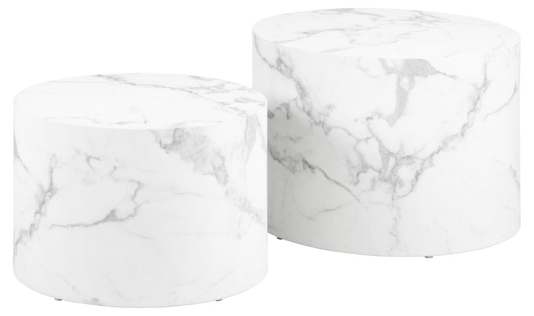 ACT NORDIC Dice soffbord, runt - vit marmor Carrara grovt papper (Ø58) (set om 2)