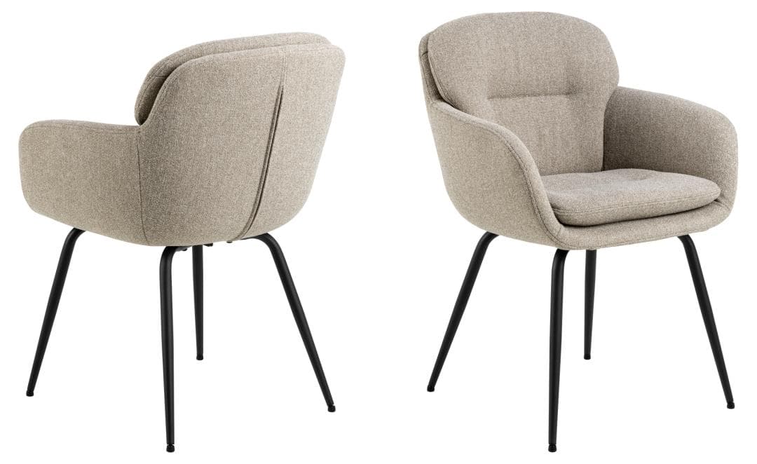 ACT NORDIC Dora matstol, med armstöd, sömmar och dragkedja - beige tyg och svart stål