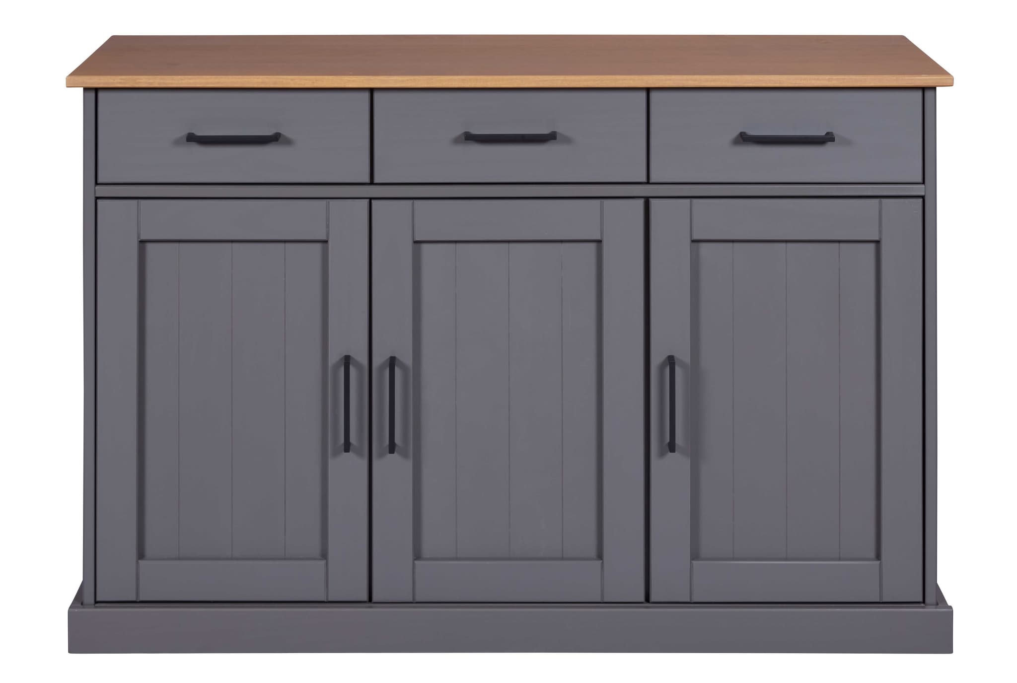 NORDIC LIVING COLLECTION Massiv furuskänk i lantlig stil med 3 dörrar och 3 lådor i grå eklack