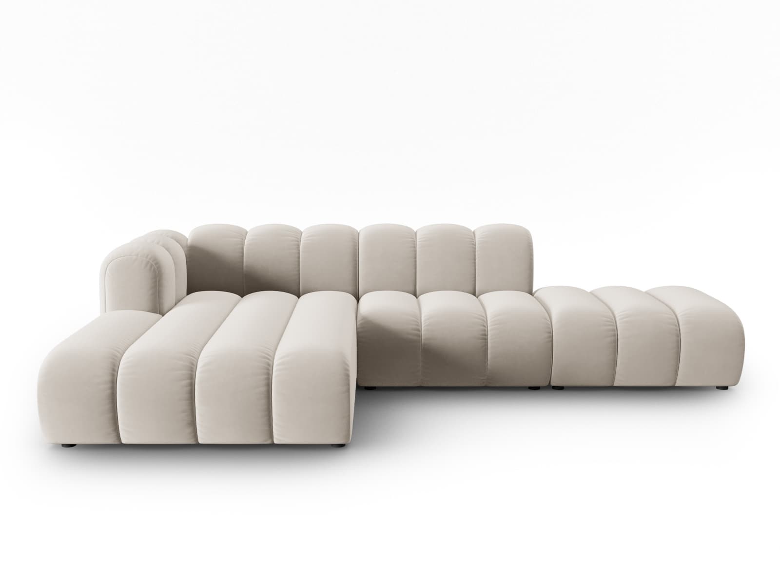 MICADONI Lupin Modulär öppen hörnsoffa, vänster, 5 sittplatser - beige sammet och svart plast