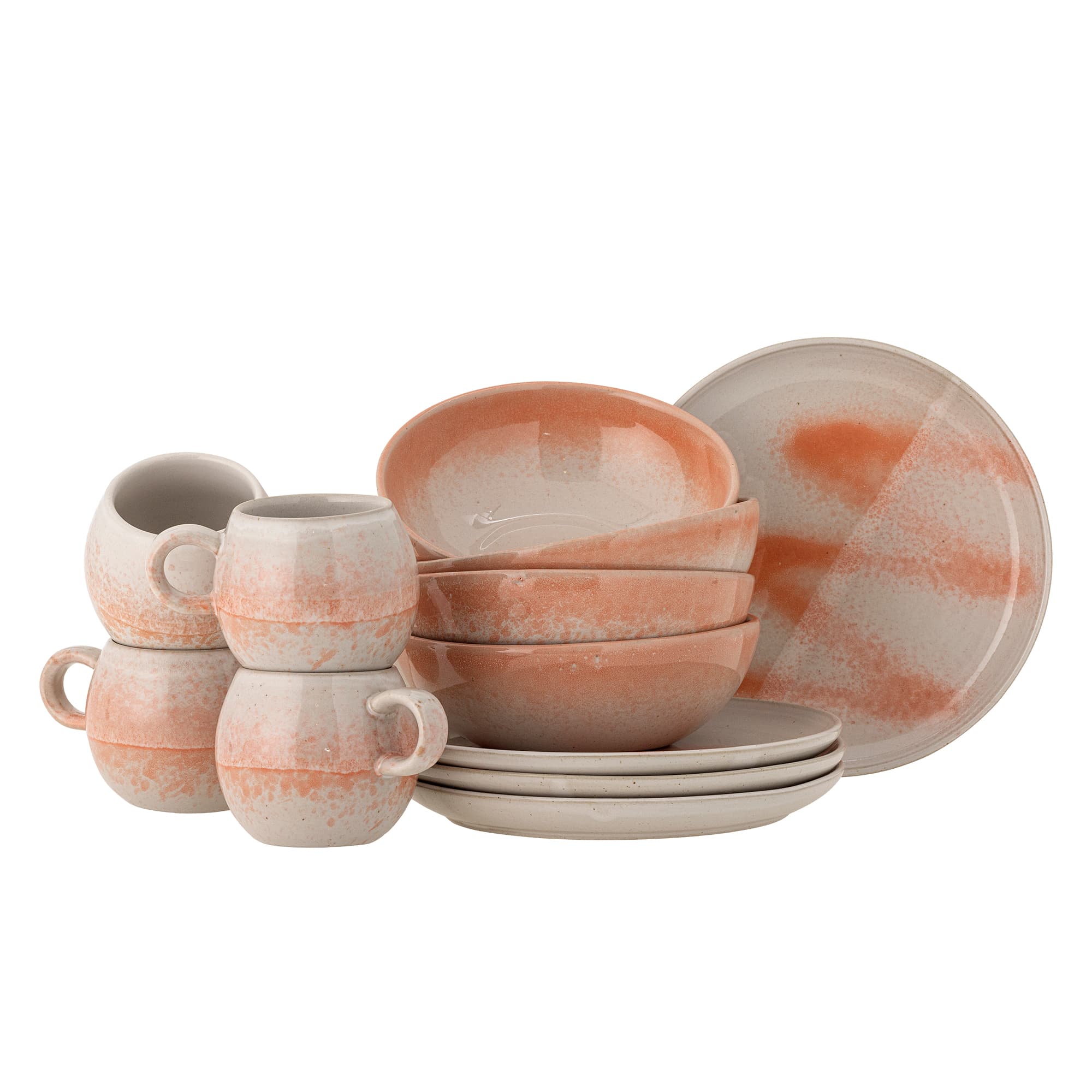 BLOOMINGVILLE Paula frukostset - orange stengods (set med 12)