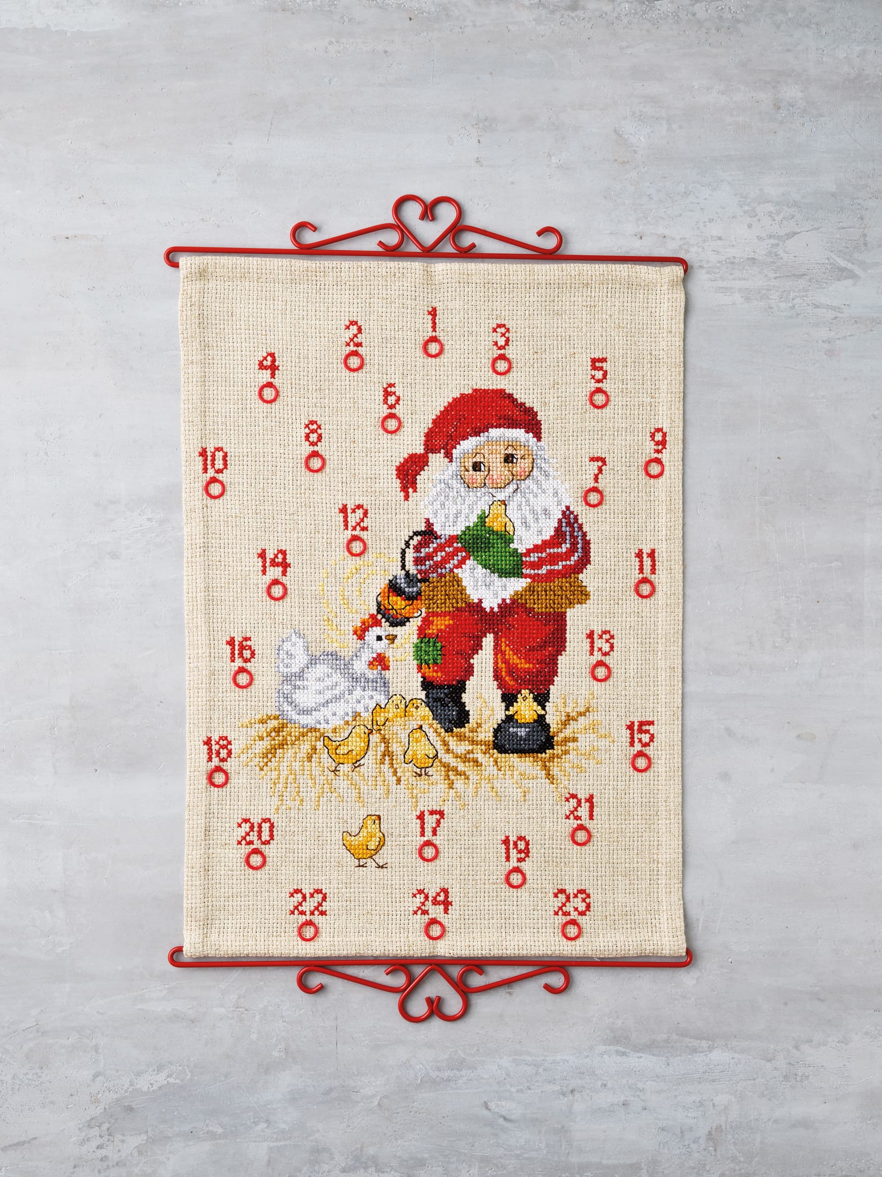 Paketkalender broderisats - 34-2230 Tomte & kycklingar