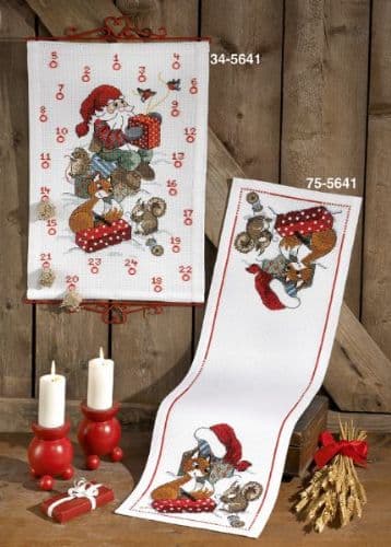 Paketkalender broderi kit Santa & ekorre - 34-5641